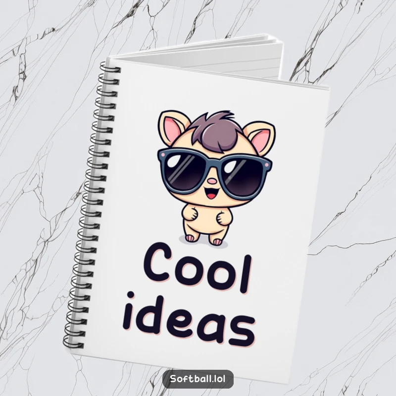Funny kawaii character notebook with a cool character wearing oversized sunglasses, great for journaling and humor.