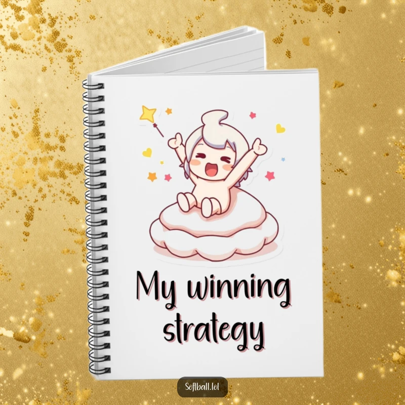 Funny notebook cover illustrating a character sliding into a bouncy base, ideal for jotting down notes with a humorous flair.