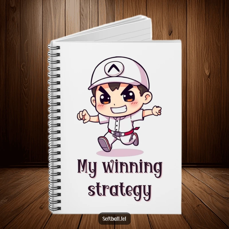 Funny notebook with a determined baseball runner design, perfect for jotting down notes and ideas with a humorous flair.