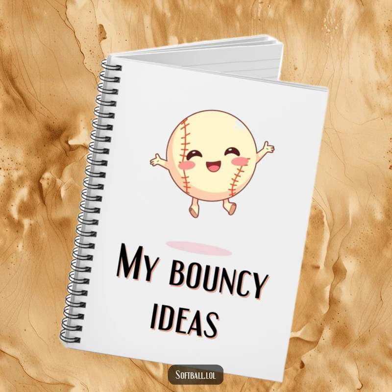 Funny silly jump softball notebook, performing a jump, perfect for notes and funny gifts.