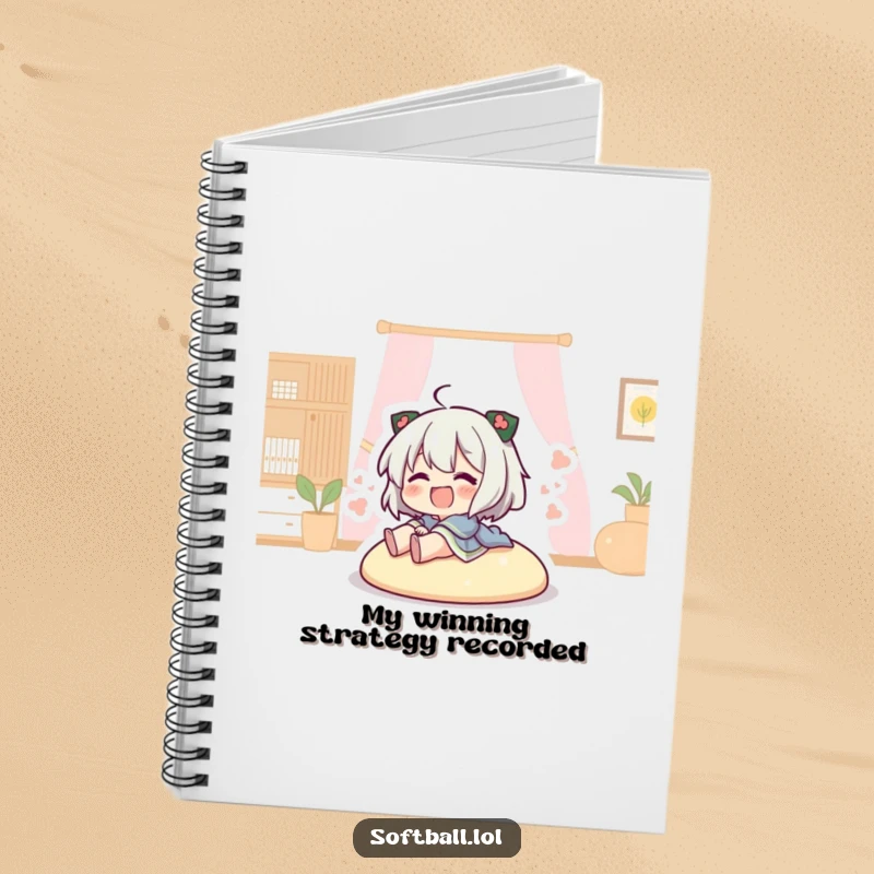 Funny character sliding into home plate on a notebook, perfect for sports enthusiasts to jot down notes humorously.