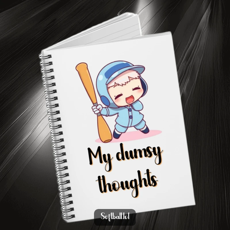 Funny notebook with a character comically tripping over a baseball bat, great for capturing notes and ideas with humor.