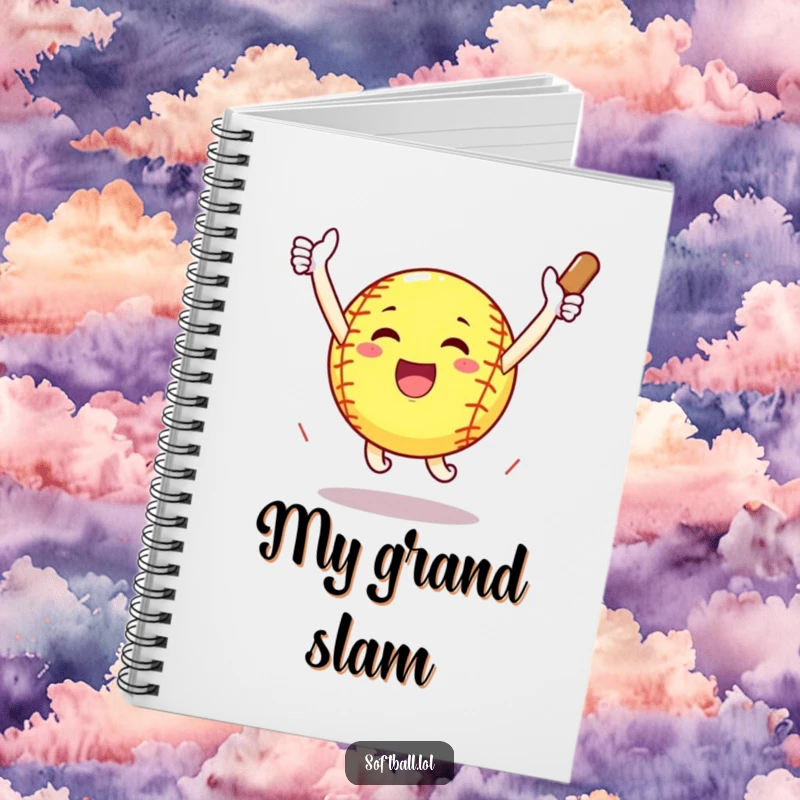 Funny softball arms outstretched celebrating a home run with a jump, humorous stationery for notes