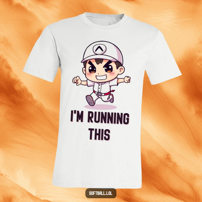 Funny t-shirt featuring a character with a determined grin, actively running the baseball bases, ideal for game day.