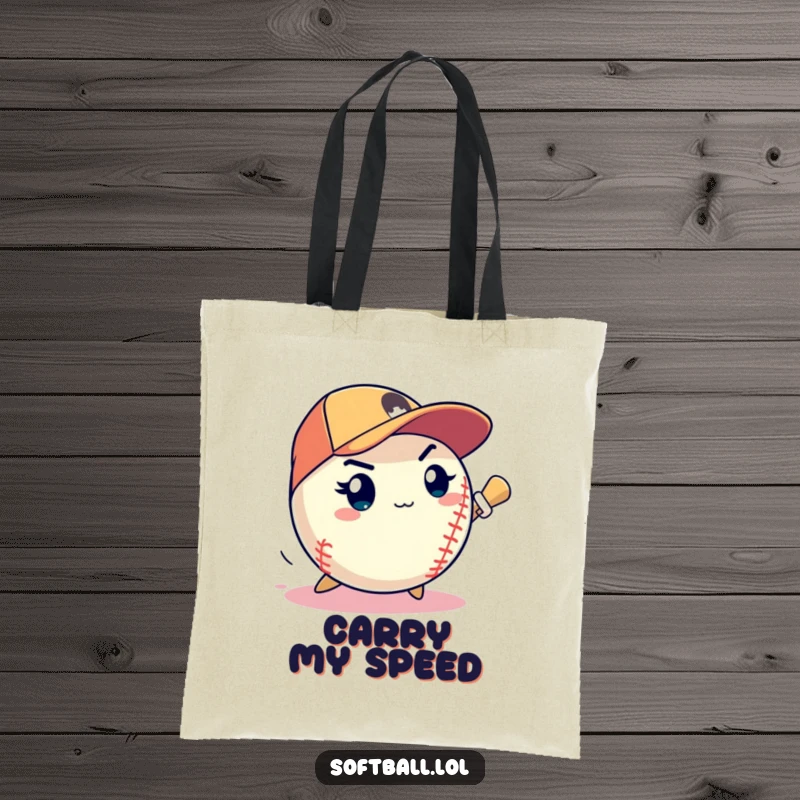 Funny softball determined expression pitching a speedy strike, practical and humorous tote