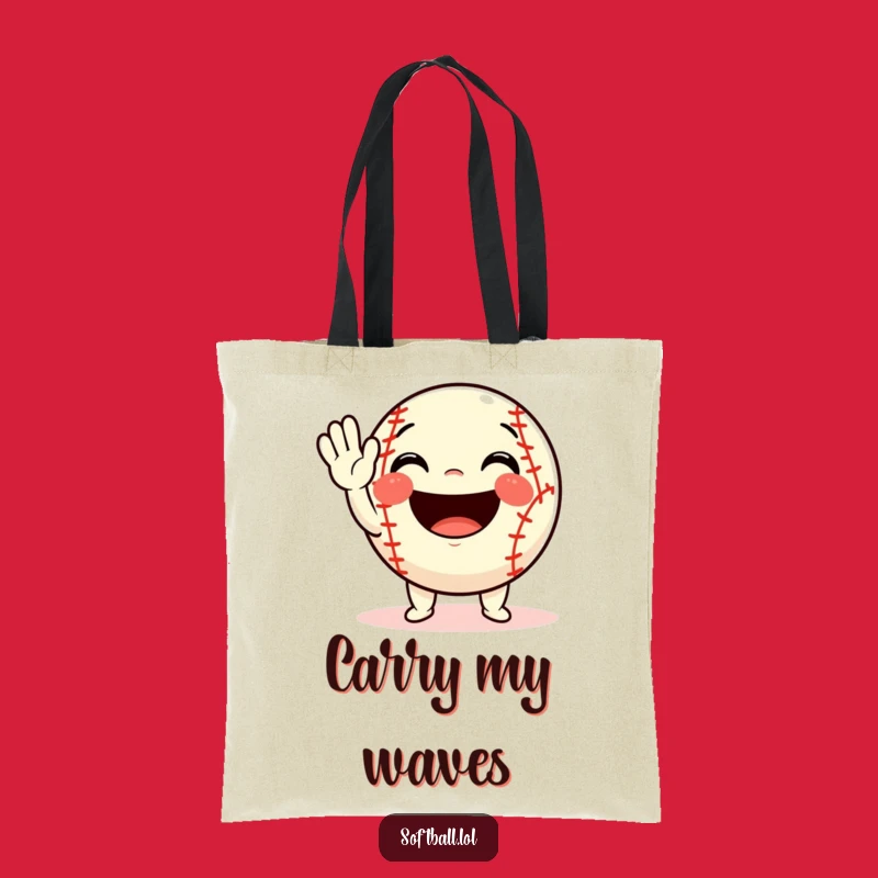 Funny Softball Wave Tote Bag: Cheerful Character's Hello, Durable & Hilarious Funny Gift