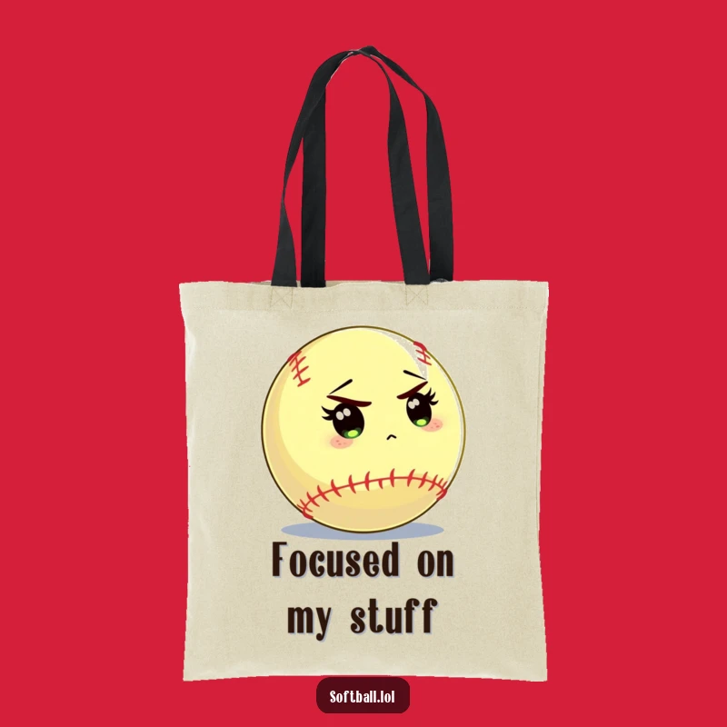 Funny Softball Focus Tote Bag: Intense Batter Stare Carry-All
